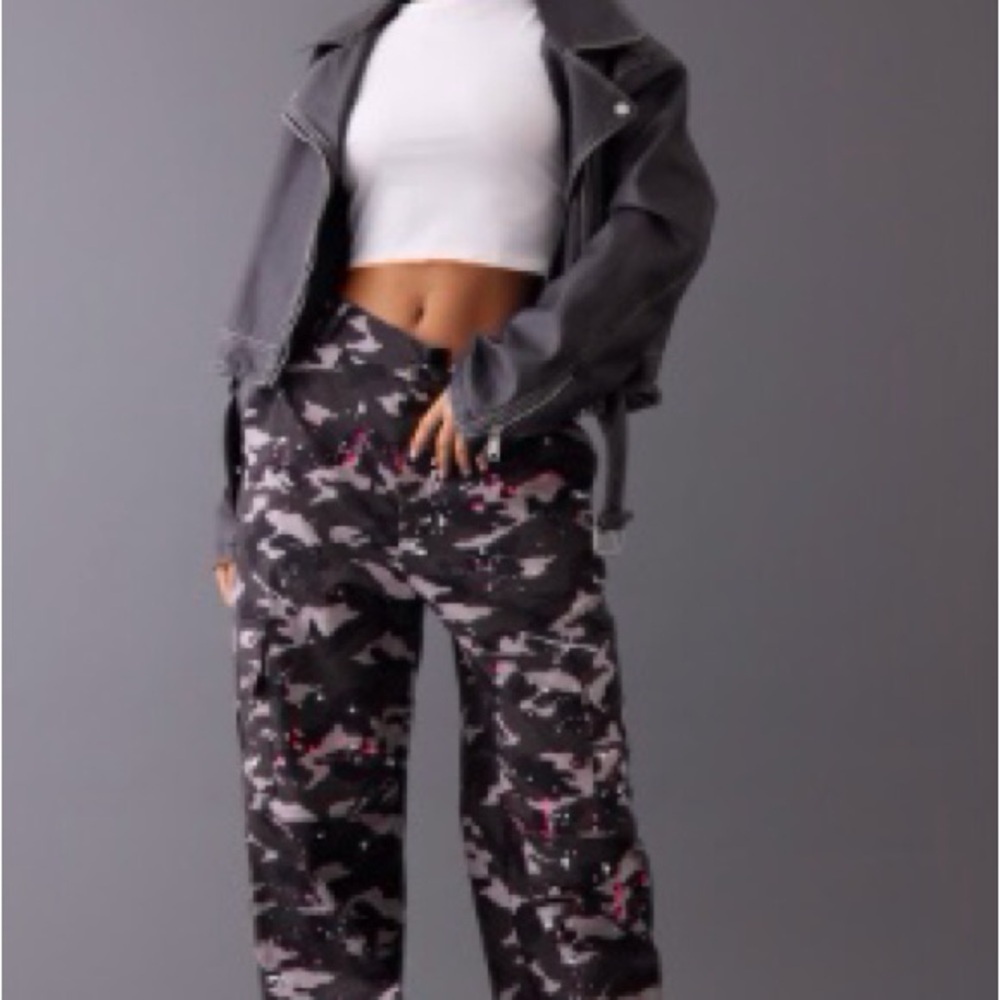 PrettyLittleThing Black and Gray Cargo Trousers Petite